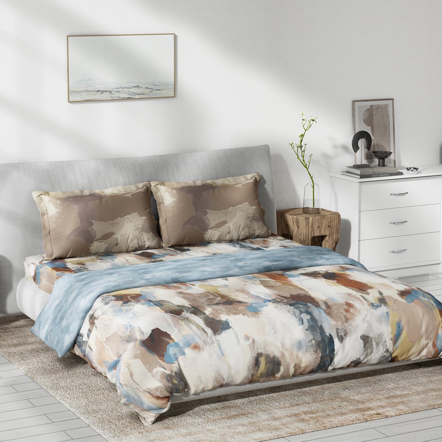 DDECOR - Primary Collection 100% Cotton Abstract Pattern 145TC King Bedsheet |254 CM X 274 CM|, Quilt and with 2 Pillow Covers - Brown