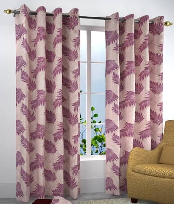 Homefab India Floral Semi-Transparent Eyelet Door Curtain 7ft (Pack of 2) - Purple