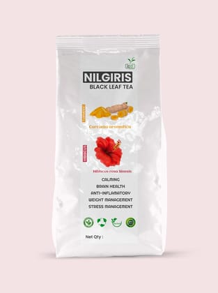Two Leaf One Bud Nilgris Black Leaf Tea - Turmeric and Hibiscus 100 Gms
