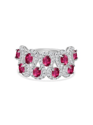 Ruby Cluster Band Ring In 925 Silver-11