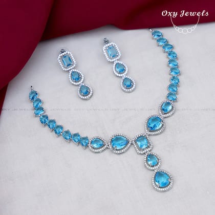 Elegant Blue Topaz Necklace and Earring Set - Oxy Jewels