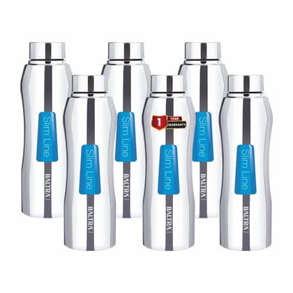Baltra Fogg Stainless Steel Fridge Water Bottle/Refrigerator Bottle Single Walled (Pack Of 6 )(1000 ML)