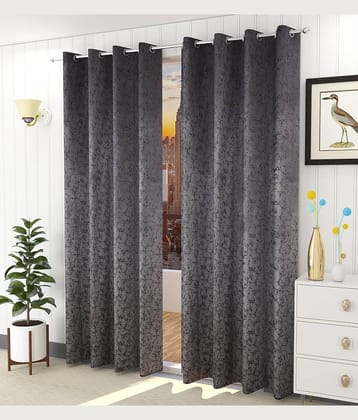 LaVichitra Set of 2 Door Blackout Room Darkening Eyelet Velvet Curtains Grey