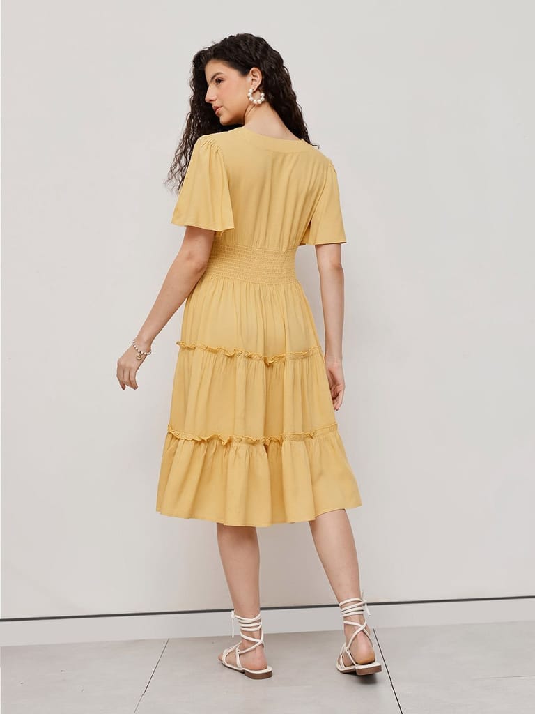 Flounce Midi Summer Dress Yellow