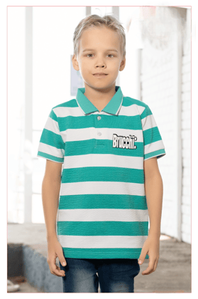 Boys Sea Green Striped Half Sleeve Polo T-Shirt-173 SGN / Sea Green / 18