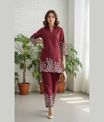 Nirja Fab Women Embroidered Tunic With Trousers Co-Ord Set ( Maroon )