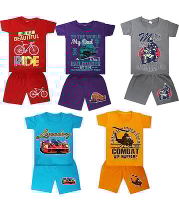 CRT Enterprises Pack of 5 Baby Boys Cotton T-Shirt & Shorts Set ( Multicolor )
