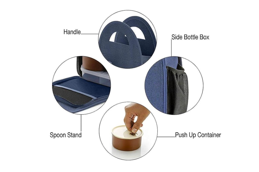 Tiffin Box With Bag Stainless Steel 4 Container and 1 Set with Plastic Glass Lunch Box Set with Carry Bag for Office, College and School for Men, Women Kids