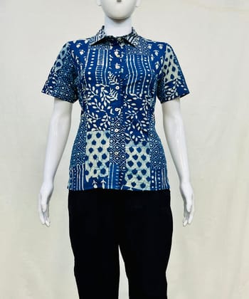 Indigo handblock print cotton top
