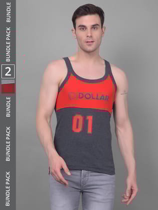 Men's Assorted Pack of 2 Solid Combed Cotton Racerback Styled Gym Vest