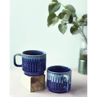 Handcrafted Navy Blue Ceramic Coffee Mugs  Set of 2
