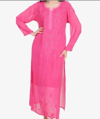 Lucknowi Chikankari Embroidered Georgette Pink Long Kurti with Mukaish Work