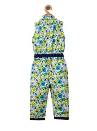 Girl's Cotton Floral Sleeveless Jumpsuit (Yellow, 6-7-Yrs)-PID66079