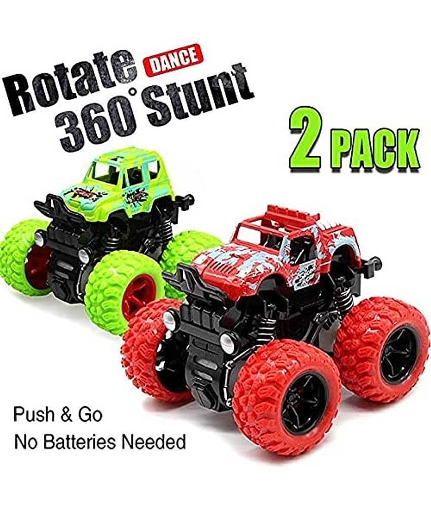 Freedy Push and Go Car Toy, Monster Truck Toys,360 Degree Stunt Car (Pack of 2)  (Red, Green, Pack of: 2)