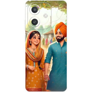 Yug Emporium Back Skin Wrap For Oppo A3x Premium Quality Full Coverage (Punjabi Couple) (Back Cover Multicolor)