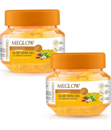 Meglow Kesar Chandan Aloe Vera Gel For Hydrated & Nourishes Skin & Hairs (Pack of 2 x 100g each)