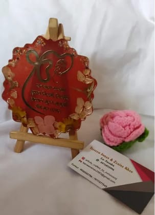 Artistic Floral Deity Table Decor - Vibrant Red with Wooden Stand