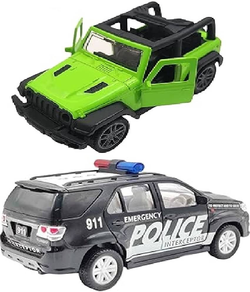 Police Interceptor Toyota Fortuner & Small Mahindra Thar Toy Cars