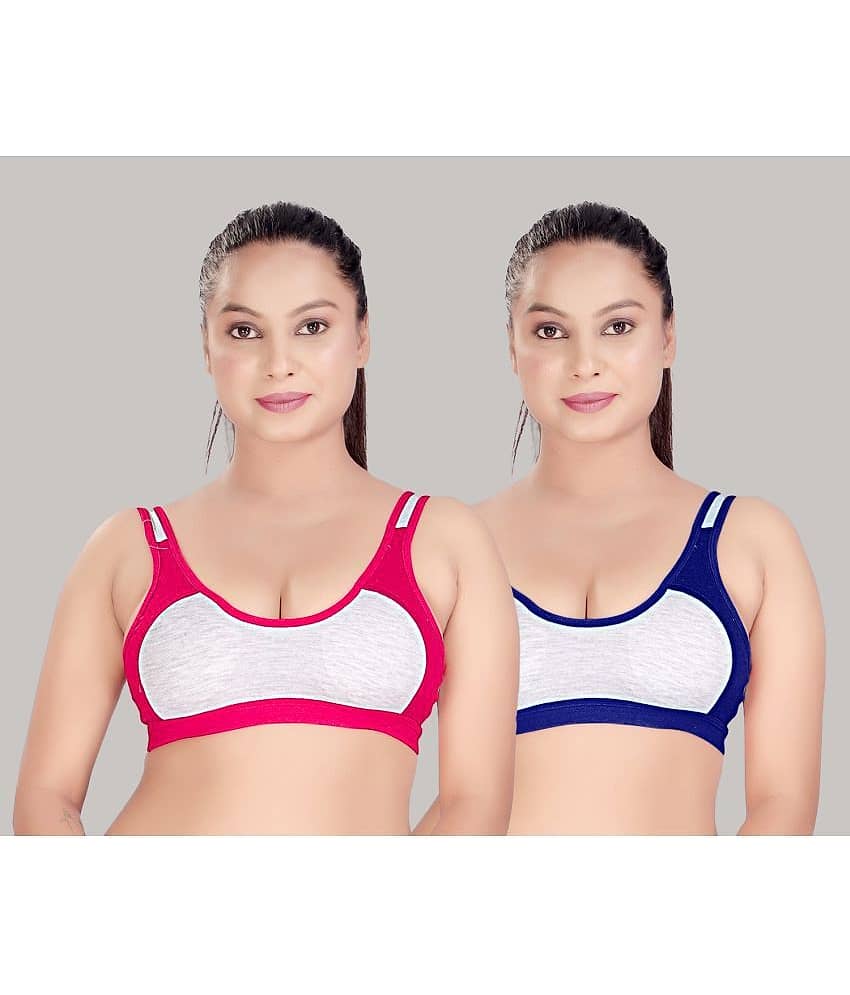 HAYA Pack of 2 Cotton Non Padded Women's Everyday Bra ( Multicolor )