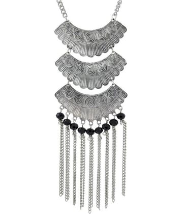 The Jewelbox Oxidised Tribal Matte Rhodium Plated Beads Silver Choker Necklace For Women