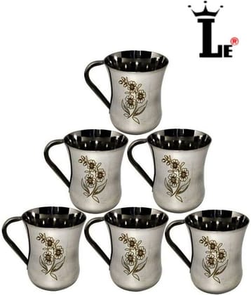 LEROYAL Laser Printed Stainless Steel Tea Cup 150 ml ( Pack of 6 )