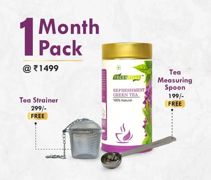 Freshville Refreshment Green Tea | Pure & Natural | Skin Glow | Immunity Booster | Removes Toxins | Peppermint, Lemon, Lemongrass, Lavender, Green Tea Tin (100g).1 Month Pack