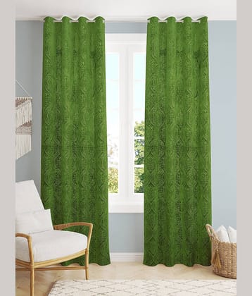 Homefab India SelfDesign Blackout Eyelet Door Curtain 7ft (Pack of 2) - Green