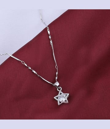 Silver Plated Chain With Solitaire Diamond In Star Shape Pendant  For Women