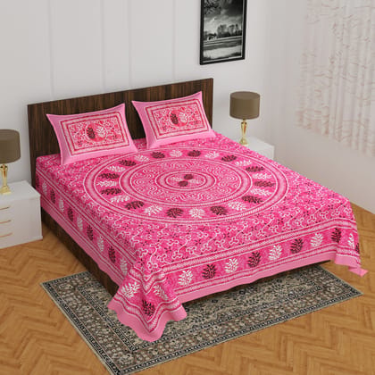 3001-Hometrade India-Standard King Size (90*108 Inches) Double Bedsheet With 2 Pillow Cover-RJ-14-Jaipur lining-3225