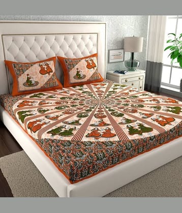 ABHACLOTHO Cotton 1 Double Bedsheet with 2 Pillow Covers ( Brown )