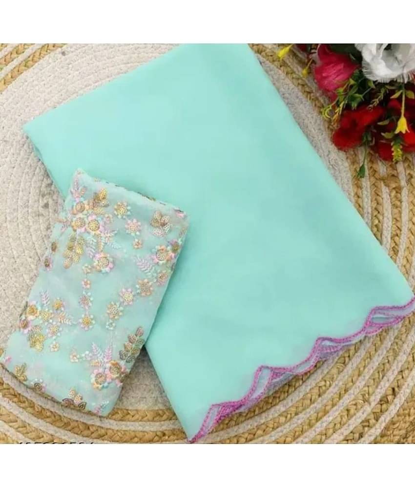 Gullak Georgette Solid Saree With Unstitched Blouse Piece ( Aqua Blue )