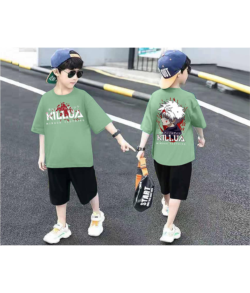 Billyball Pack of 1 Boys Cotton Blend T-Shirt & Shorts Set ( Green )