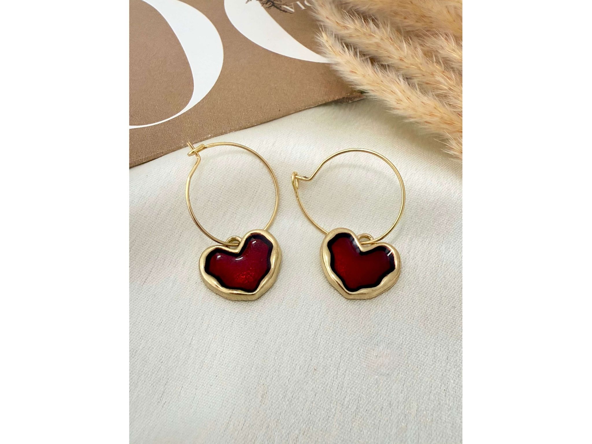 Ishkaara Red Heart Gold Hoops