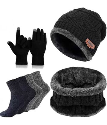 BAYEMA Pack of 5 Woollen Men's Cap ( Black )