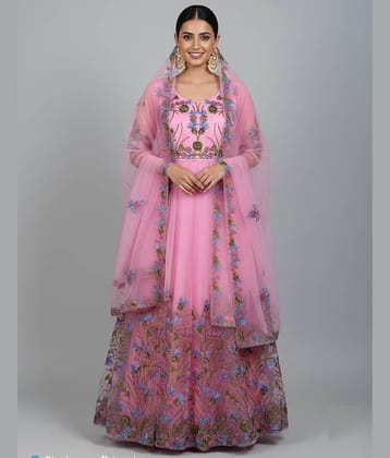 JULEE Women's Net Semi Stitched Flared Ethnic Gown With Dupatta