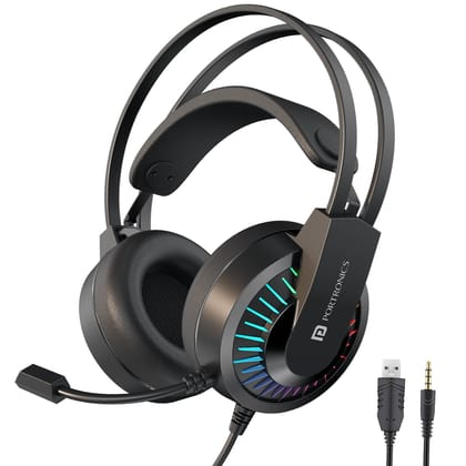 Portronics RAVN Premium Wired Over Ear Gaming Headphone with Boom Mic, Soft Head Support - Black