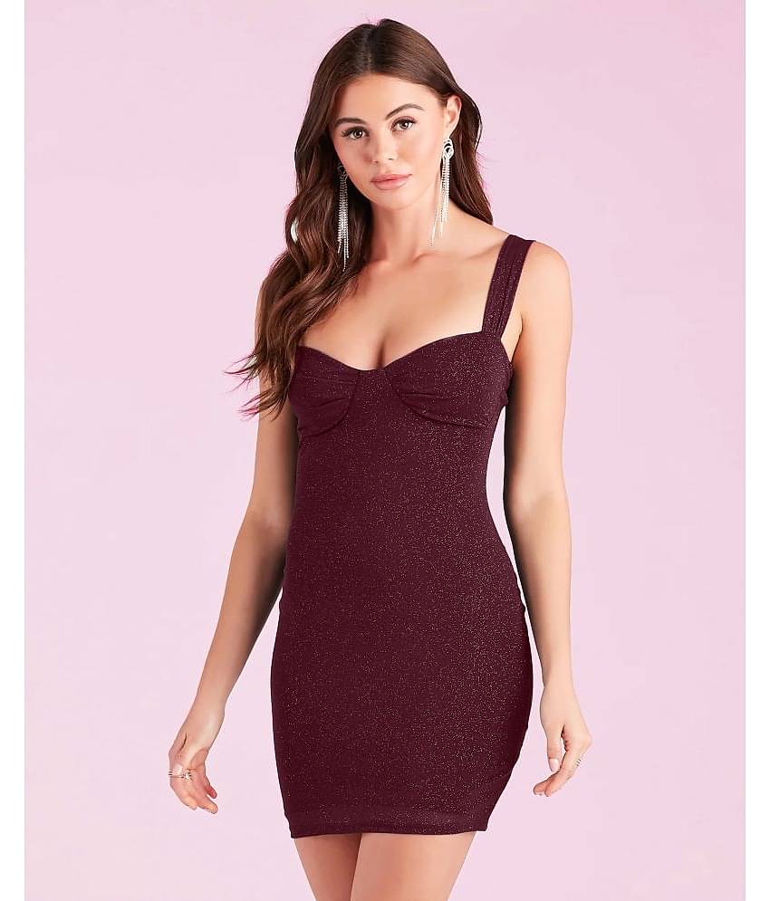 Addyvero Women Polyester Embellished Bodycon Dress ( Maroon )
