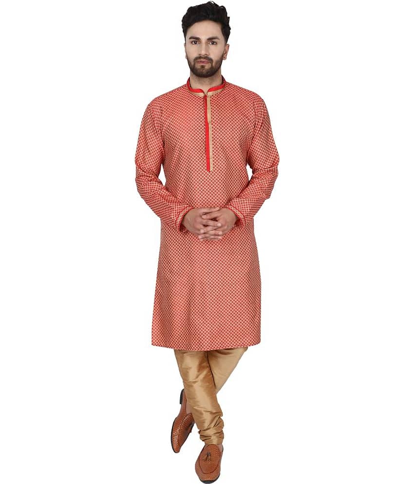 SKAVIJ Red Silk Blend Kurta Pyjama Set Pack of 2