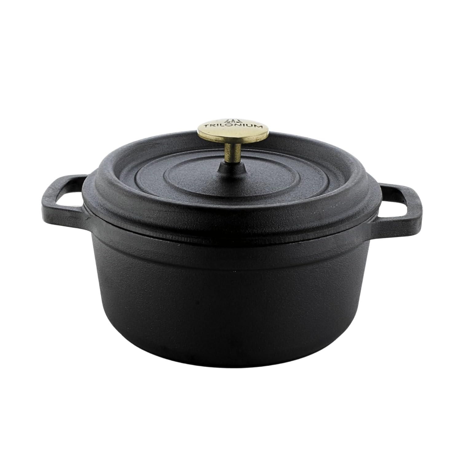 Trilonium Pre-Seasoned Cast Iron Dutch Oven Pot, Casserole, Biryani Pot, Cooking Pot, 20cm, Capacity 2.5 Litres
