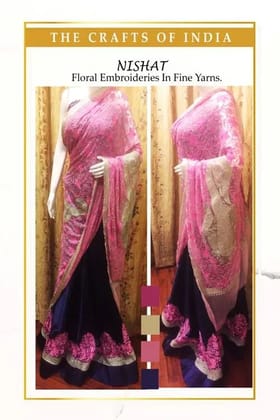Deep Blue-Pink Embroidered Lehenga Blouse with Odhani