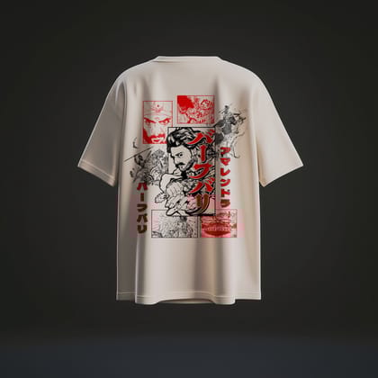 The Legendary Baahubali Manga Cream Oversized T-Shirt-S