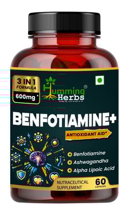 Humming Herbs Benfotiamine+ 600mg with Ashwagandha & Alpha Lipoic Acid - Antioxidant & Energy Support - Promotes Nerve Health & Metabolic Function - Nutraceutical Supplement