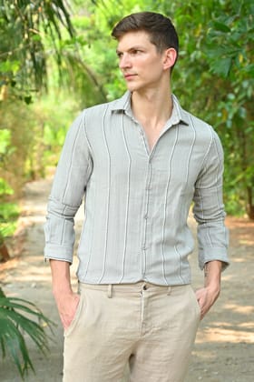 Maddox - Structured Striped Shirt - Sand-M-40 / SAND