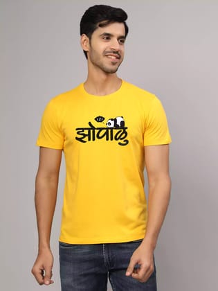 Zopalu  - Sukhiaatma Unisex Marathi Graphic Printed Yellow T-shirt-XS-36