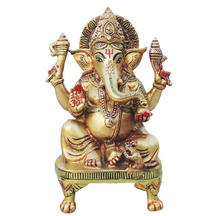 Brass Ganesh Chowki Showpiece - Divine God Idol Stand, Length : 5 Inch (BSMAS1285 G)