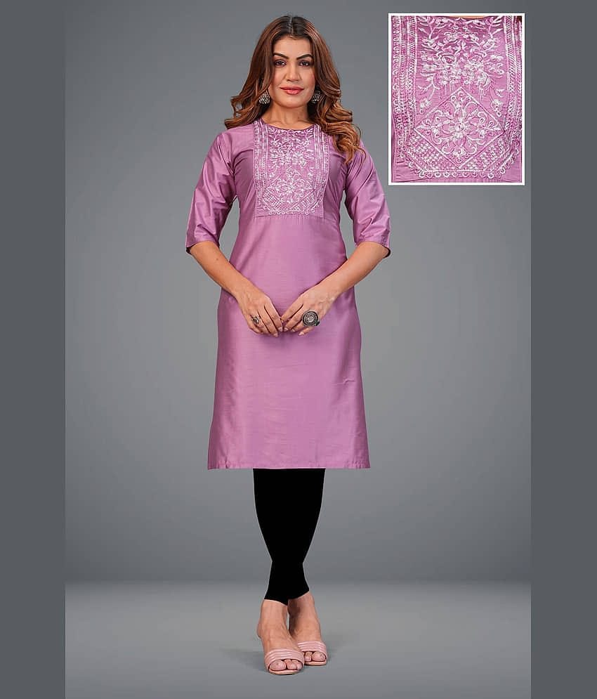 Hetsa Women Chanderi Embroidered A-line Kurti ( Purple )