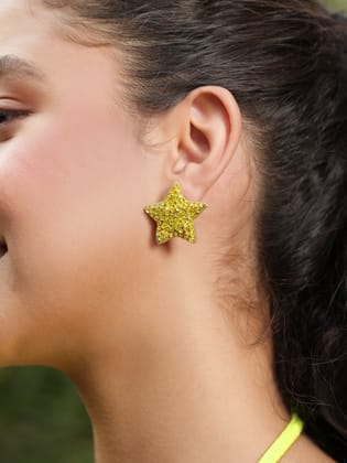 Mini Star Rhinestone Earrings - Yellow