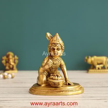 Baby Krishna Brass Makhan Chor Bal Gopal Murti - 3 Inch Height Baby Krishna Brass Makhan Chor Bal Gopal Murti - 3 Inch Height