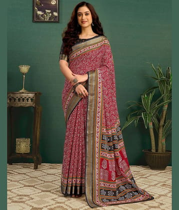 Samah Cotton Printed Regular Saree With Unstitched Blouse Piece ( Red )