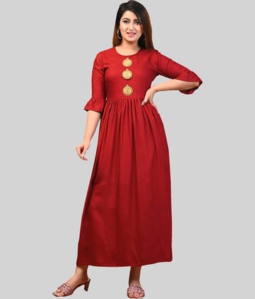 Frionkandy Women Rayon Solid Gown ( Red )